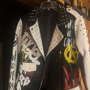 Edgy Studded Graphic Jacket